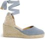 Castañer Carina gewassen katoenen espadrilles met striksluiting en 7 cm sleehak. Blue Dames - Thumbnail 7