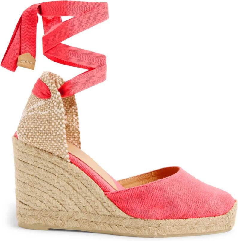 Castañer Carina gewassen katoenen espadrilles met striksluiting en 9 cm sleehak. Red Dames