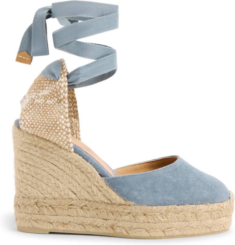 Castañer Carina -katoenen espadrilles met gewassen afwerking striksluiting dubbele platform en 9 cm sleehak. Blue Dames