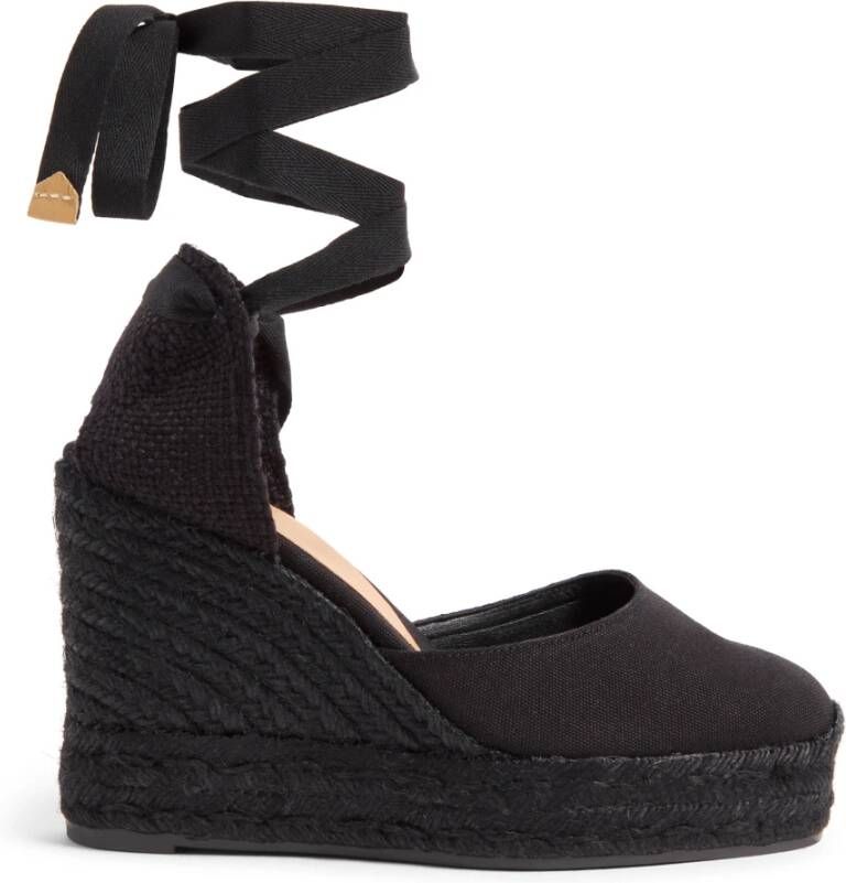 Castañer Carina -katoenen espadrilles met striksluiting en 11 cm sleehak. Black Dames