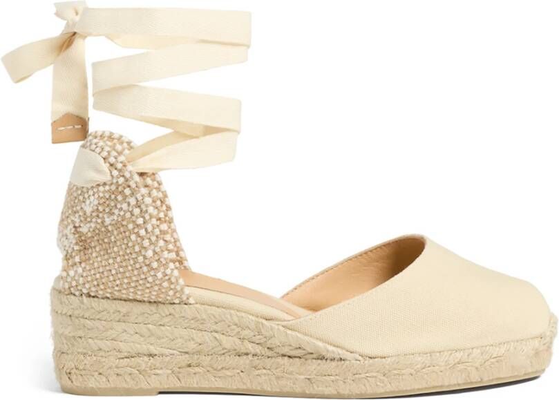 Castañer Carina katoenen espadrilles met striksluiting en 5 cm sleehak. Beige Dames