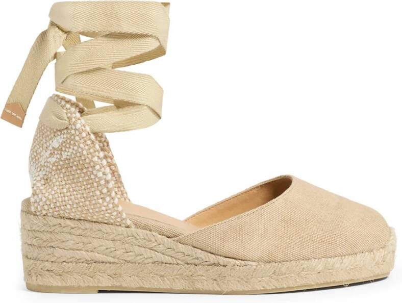 Castañer Carina gewassen katoenen espadrilles met striksluiting en 5 cm sleehak. Beige Dames