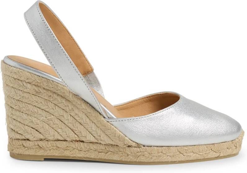 Castañer Carissa metallic leren espadrilles met open hiel en 9 cm sleehak. Gray Dames