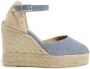 Castañer Carol gewassen katoenen espadrilles met enkelbandje met zij metalen gesp en 11 cm sleehak. Blue Dames - Thumbnail 8