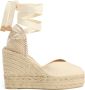 Castañer Chiara biologisch katoenen espadrilles met striksluiting en 11 cm sleehak met dubbele platform. Beige Dames - Thumbnail 8