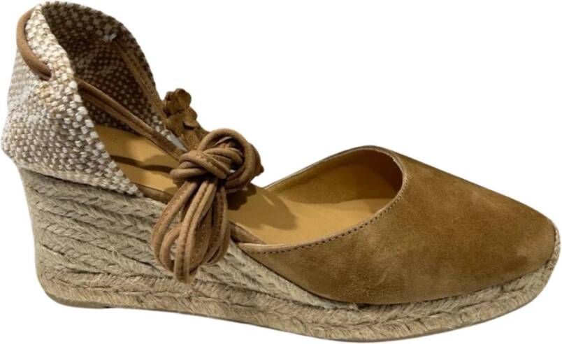 Castañer Cognac Wedge Espadrilles met Leren Bandjes Brown Dames