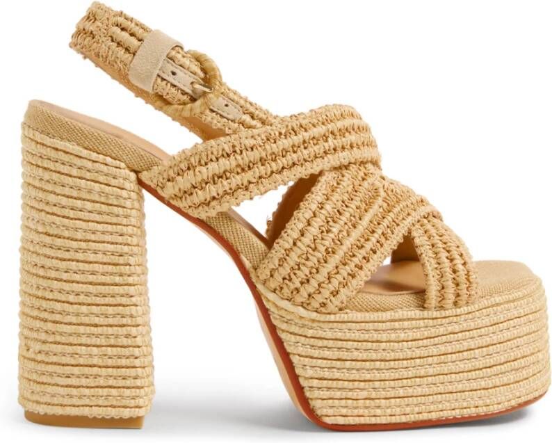 Castañer Fulvia raffia sandalen met enkelband met zij metalen gesp en 13 cm hak. Beige Dames