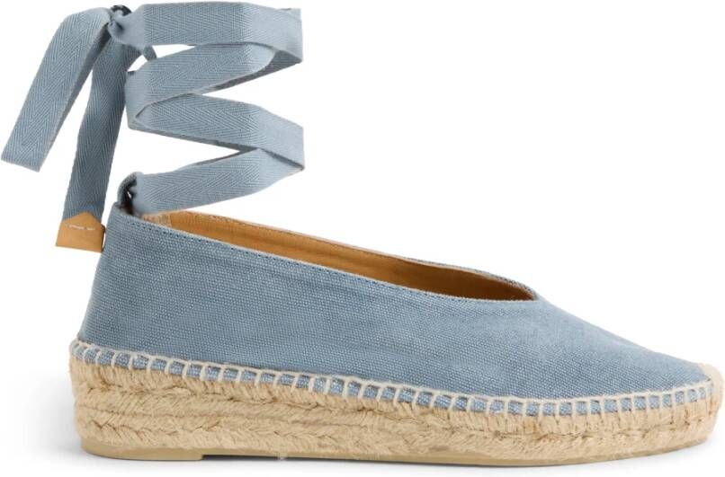 Castañer Gea gewassen katoenen espadrilles met striksluiting en 2 cm hak. Blue Dames