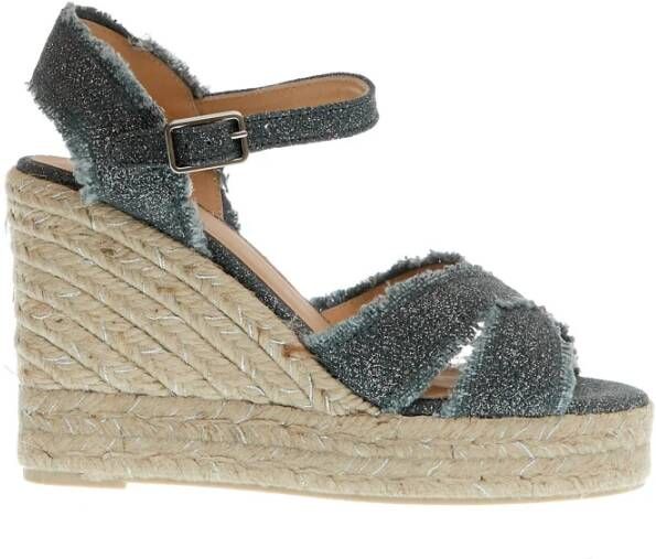 Castañer Grijze Sleehak Espadrilles Kruis Stof Lurex Gray Dames