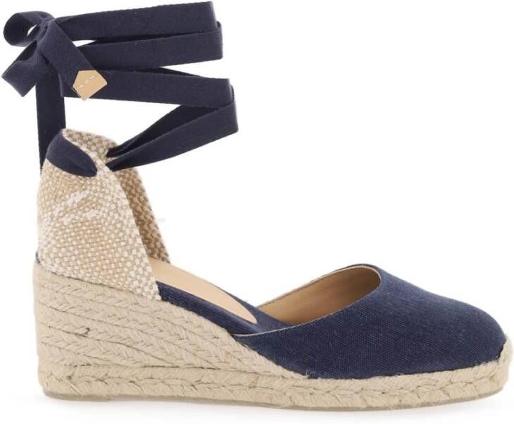 Castañer Handgemaakte Wedge Espadrilles met Lint Binden Blue Dames