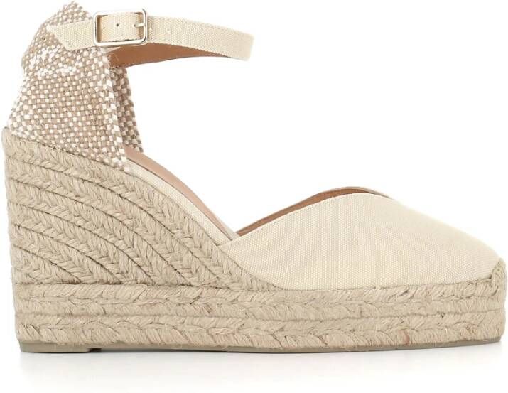 Castañer Ivoor Canvas Espadrilles met Enkelband Beige Dames