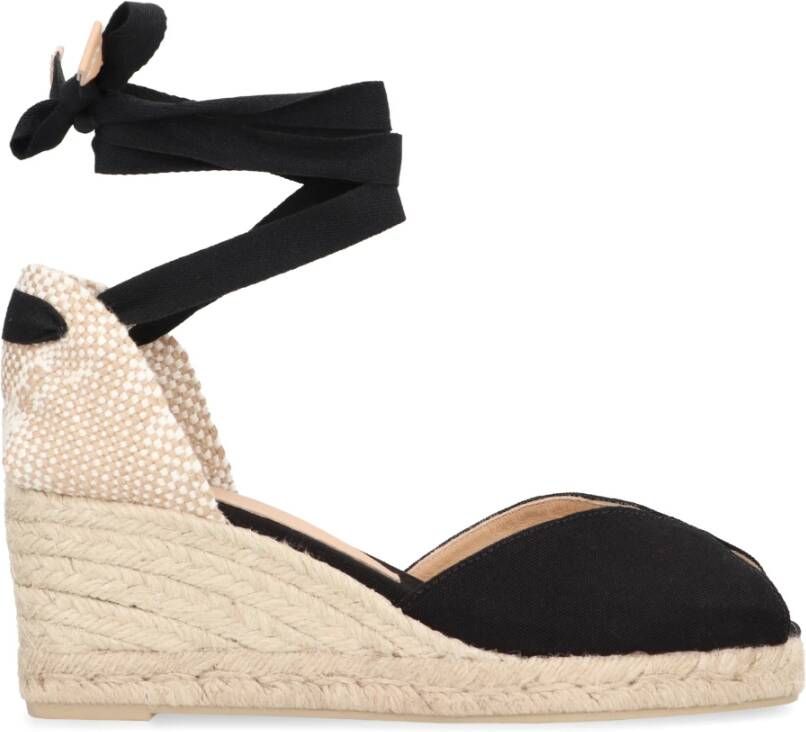 Castañer Jute wedge espadrilles met strikband Black Dames