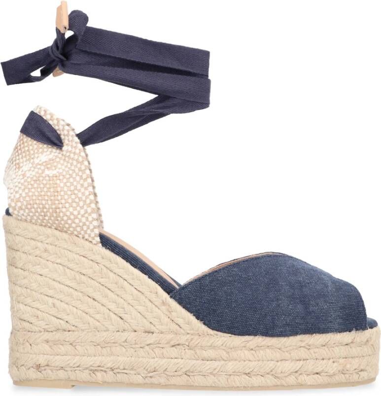 Castañer Jute Wedge Espadrilles met Strikkelband Enkelband Blue Dames