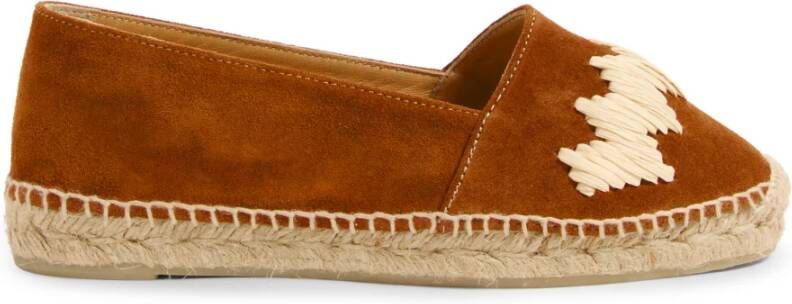 Castañer Karen espadrille flats gemaakt in Spanje met splitleer en raffia hebben een gesloten neus. Brown Dames