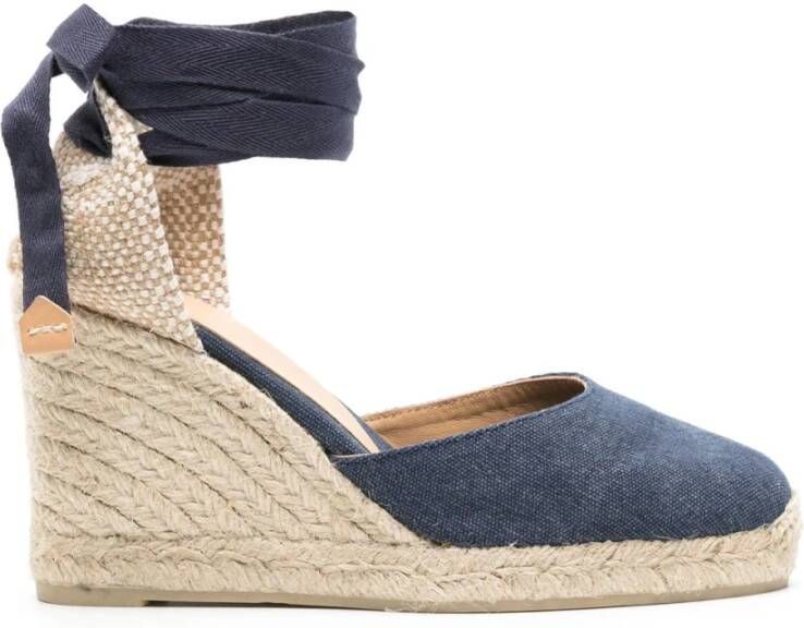 Castañer Handgemaakte sleehak espadrilles met lint Blue Dames