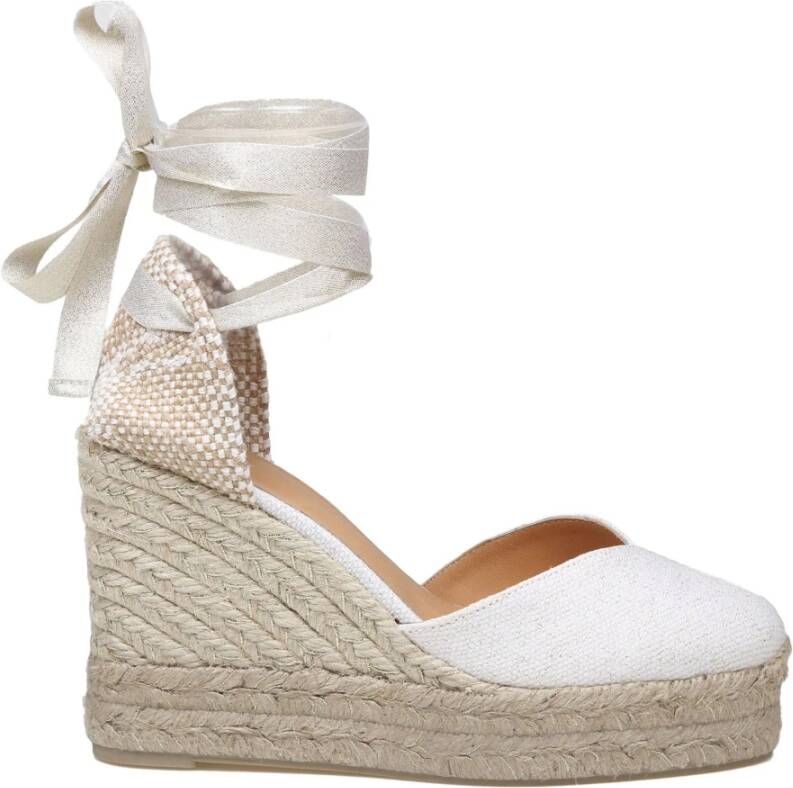 Castañer Witte Gouden Linnen Espadrilles met Enkelband White Dames