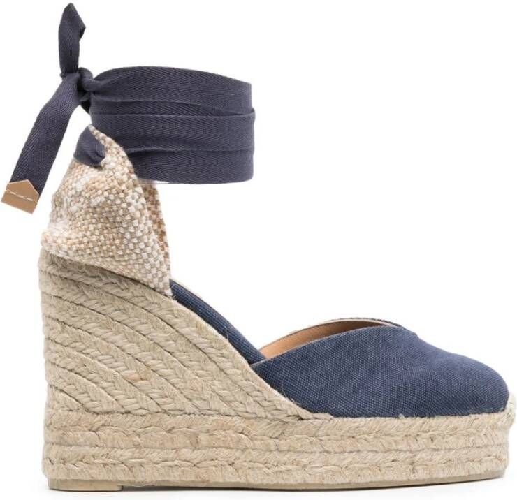 Castañer Handgemaakte sleehak espadrilles met lint Blue Dames