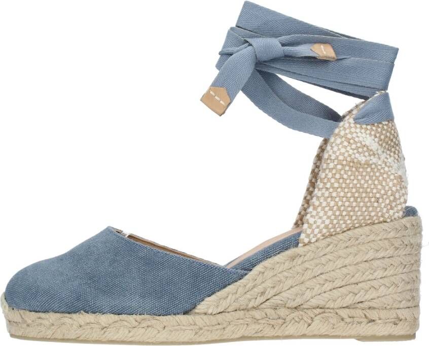 Castañer Carina gewassen katoenen espadrilles met striksluiting en 7 cm sleehak. Blue Dames