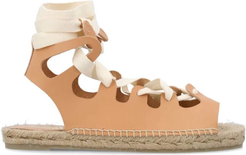 Castañer Natuurlijk Leren Sandalen Open Teen Lint Beige Dames