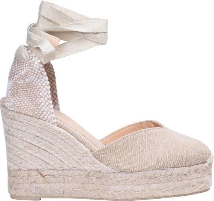 Castañer Natuurlijke Espadrille Sleehak met Geweven Details Beige Dames