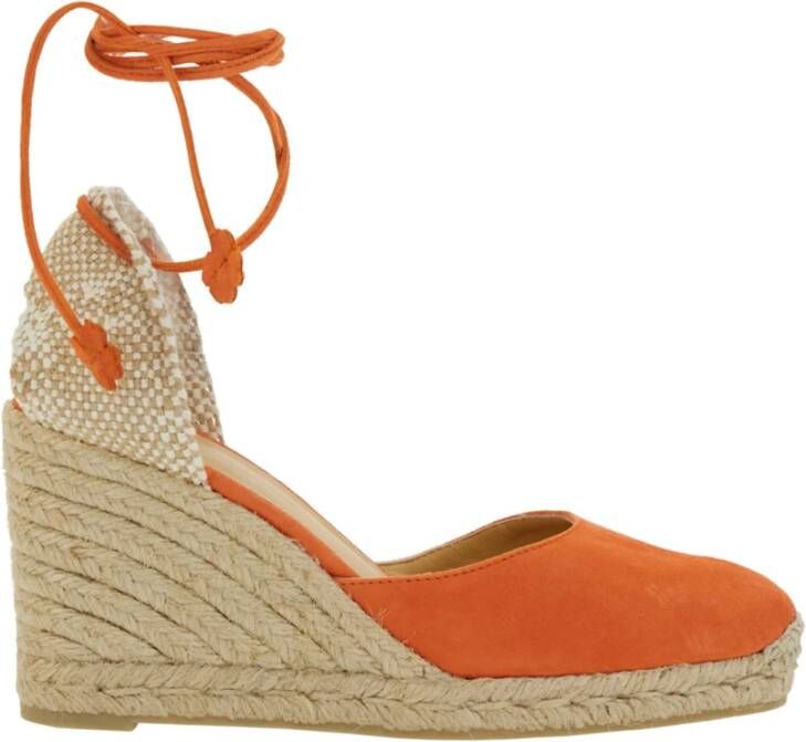 Castañer Oranje Sleehak Espadrilles Canvas Suède Vrouwen Orange Dames