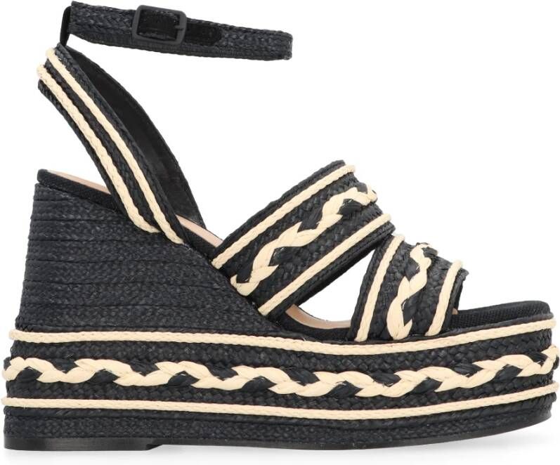 Castañer Raffia Platform Sandalen met Enkelband Black Dames