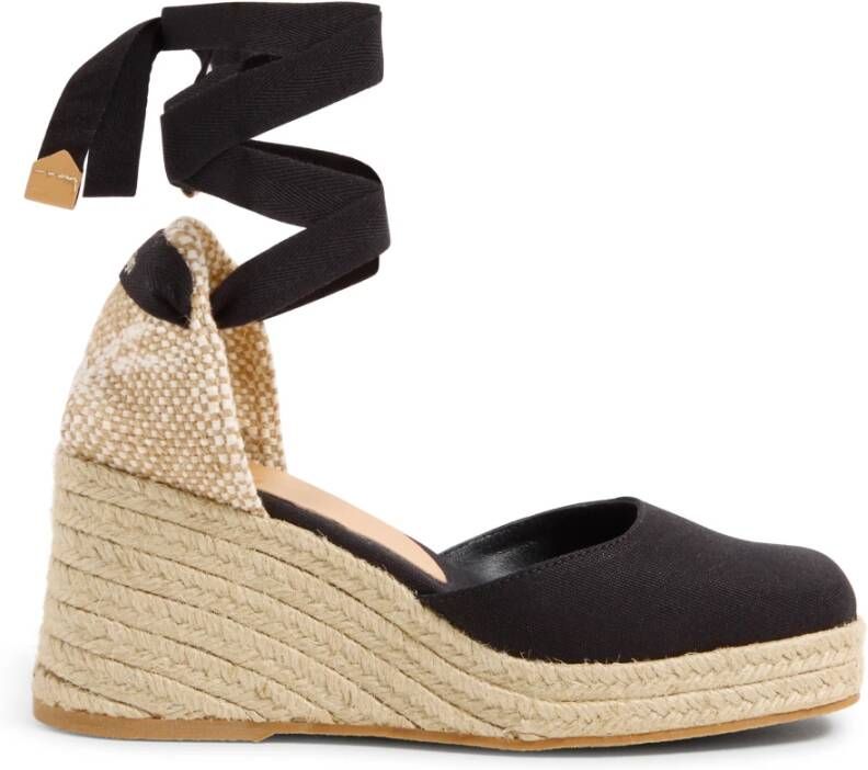 Castañer Tina katoenen espadrilles met striksluiting en 8 cm hak. Black Dames