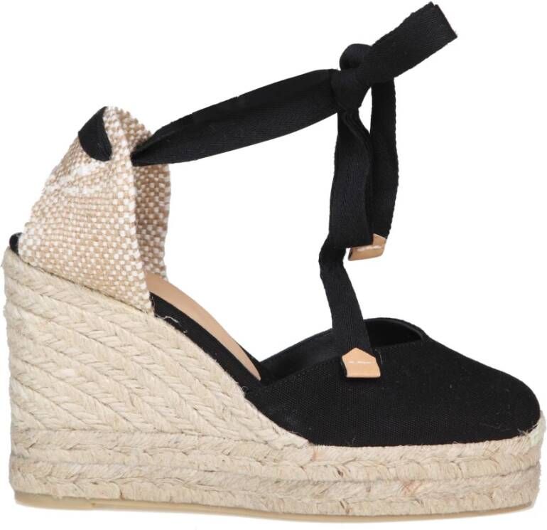 Castañer Zwarte Canvas Espadrilles Enkel Lint Wig Black Dames