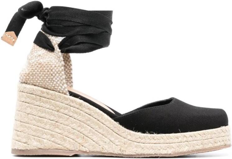 Castañer Zwarte Sleehak Espadrilles Vierkante Neus Bandje Black Dames