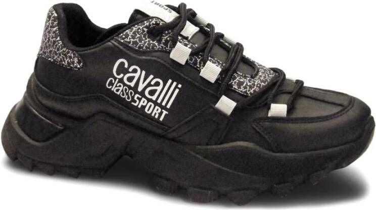 Cavalli Class Zwarte sportsneakers met glitterdetail Black Dames