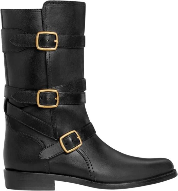 Celine Triple Buckle Biker Boots Black Dames