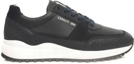 Cerruti 1881 Blauwe Leren Sneakers Hoge Zool Zijlogo Blue Heren