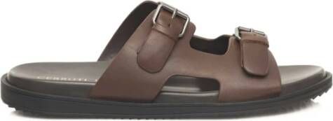 Cerruti 1881 Leren sandalen met brede gespbanden Brown Heren