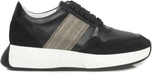 Cerruti 1881 Zwarte Leren Platform Sneakers met Logo Black Dames