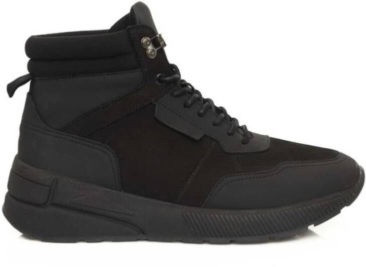 Cerruti 1881 Hoge Top Leren Sneakers Rubberen Zool Black Heren