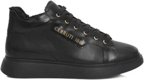 Cerruti 1881 Zwarte Leren Plateau Sneakers met Logo Black Dames