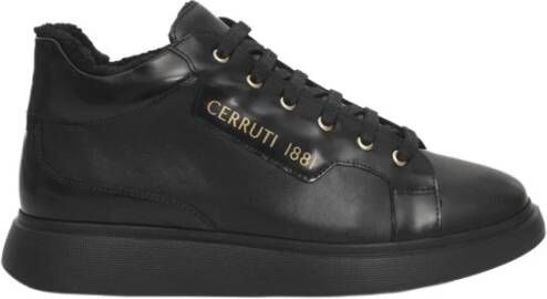 Cerruti 1881 Zwarte Leren Platform Sneakers met Logo Black Dames