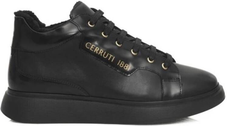 Cerruti 1881 Zwarte Leren Platform Sneakers met Logo Black Dames