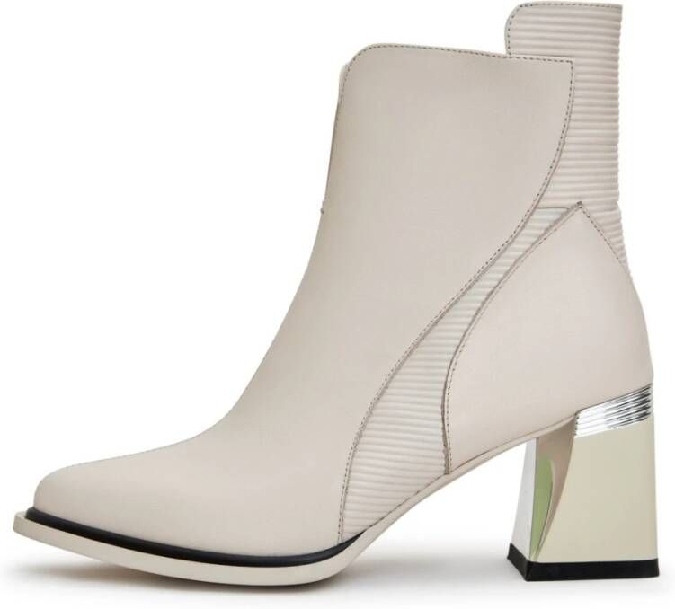 Cesare Gaspari Block Heel Ankle Boots Off white Beige Dames