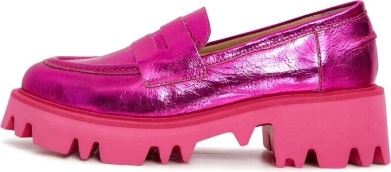 Cesare Gaspari Chunky Platform Loafers Fuchsia Pink Dames