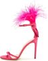 Cesare Gaspari Elegante Zwarte Gevederde Enkelband Luxe Hoge Hak Sandalen Fushia Pink Dames - Thumbnail 1