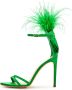 Cesare Gaspari Elegante Zwarte Veren Enkelband Luxe Hoge Hak Sandalen Groen Green Dames - Thumbnail 1