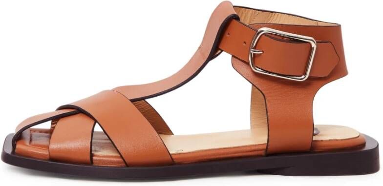 Cesare Gaspari Enkelband platte zool sandalen Bruin Brown Dames