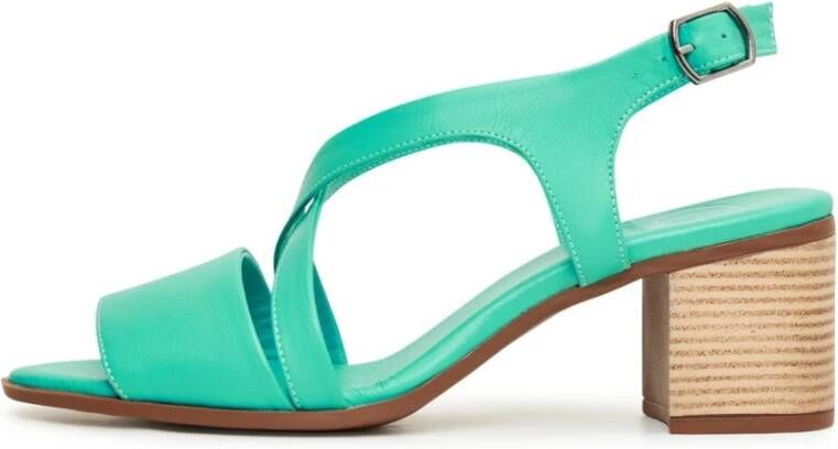 Cesare Gaspari Groene Blokhak Leren Sandalen Green Dames