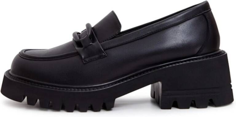 Cesare Gaspari Leren Klassieke Blokhak Loafers Zwart Black Dames