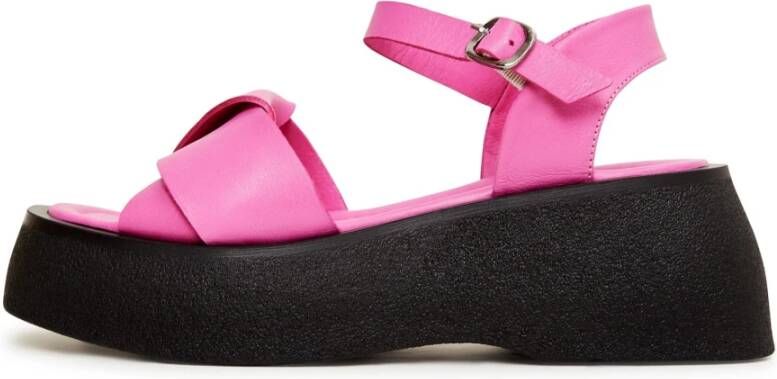 Cesare Gaspari Leren Plateau Sandalen Fuchsia Pink Dames