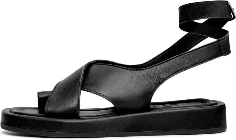 Cesare Gaspari Leren Plateau Sandalen Zwart Black Dames