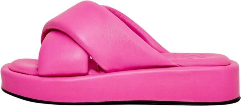 Cesare Gaspari Leren Platform Muiltje Fuchsia Pink Dames