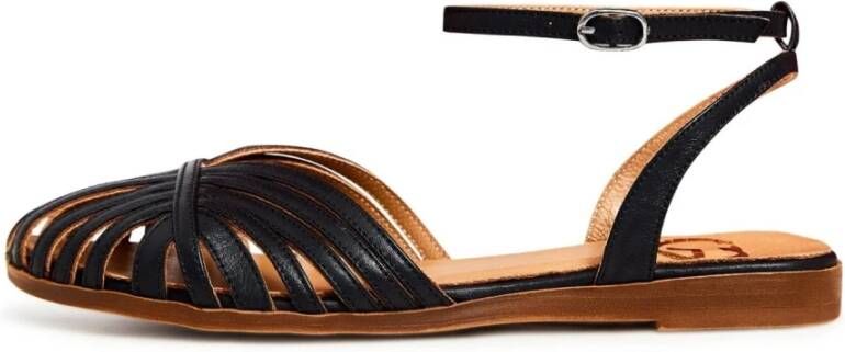 Cesare Gaspari Leren platte zool sandalen Zwart Black Dames