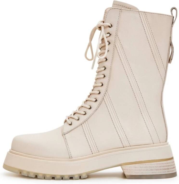 Cesare Gaspari Leren Veterschoenen Enkellaarsjes Beige Dames